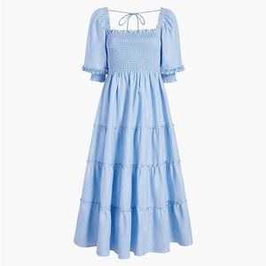 Hill House Nesli Nap Dress Women's Small Blue Metallic Smocked Puff Sleeve Midi